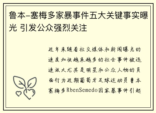 鲁本-塞梅多家暴事件五大关键事实曝光 引发公众强烈关注 鲁本-塞梅多家暴事件五大关键事实曝光 引发公众强烈关注