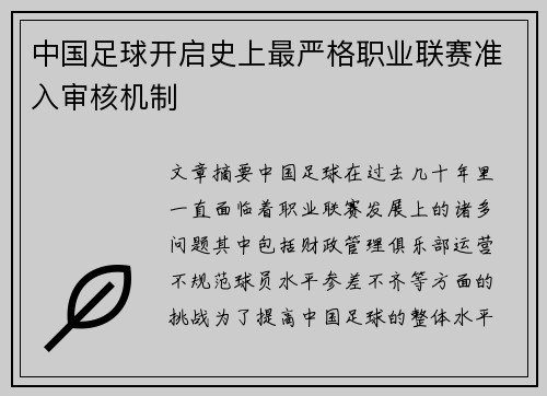 中国足球开启史上最严格职业联赛准入审核机制